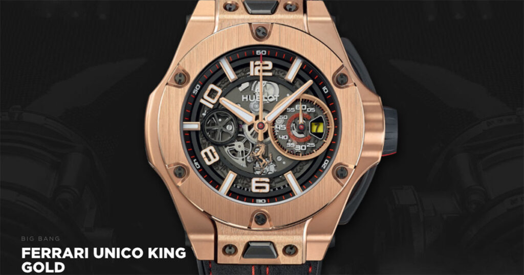 Mit patentiertem King Gold wartet die Big Bang Unico Ferrari auf.