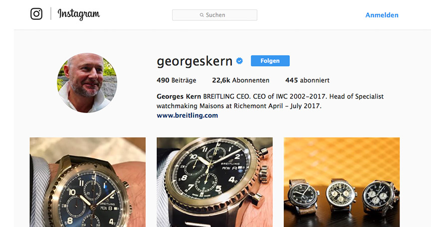 Neuheiten scheibchenweise: Auf der privaten Instagram-Seite von Breitling-Chef Georges Kern werden die ersten neuen Modelle und Details noch vor dem Relaunch der Marke gezeigt.