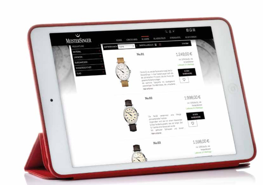 MeisterSinger beteiligt seine Partnerjuweliere an jedem Online-Verkauf. Sie erhalten 80 % der normalen Einzelhandelsmarge.
