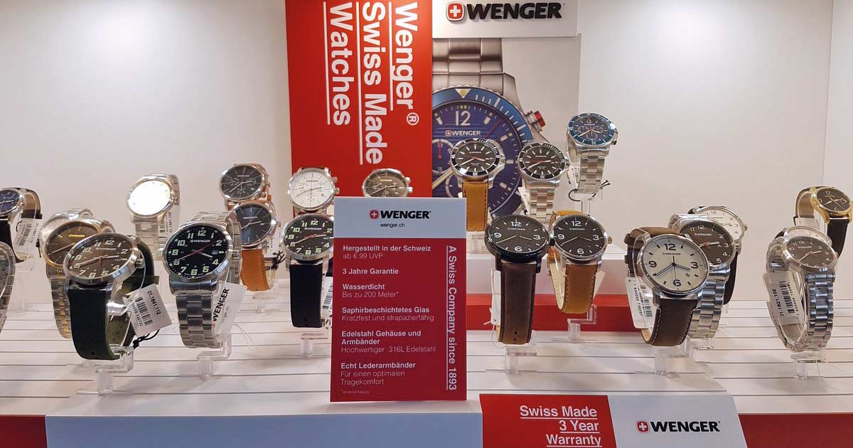 So kann Wenger beim deutschen Juwelier aussehen: Der Durchschnittspreis der „Swiss Made“-Uhren liegt bei rund 200 Euro, das Design ist eher sportlich als klassisch.