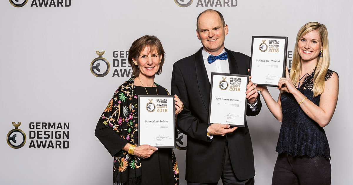 Bernd Wolf mit Frau Yvonne und Tochter Annalea beim "German Design Award 2018"