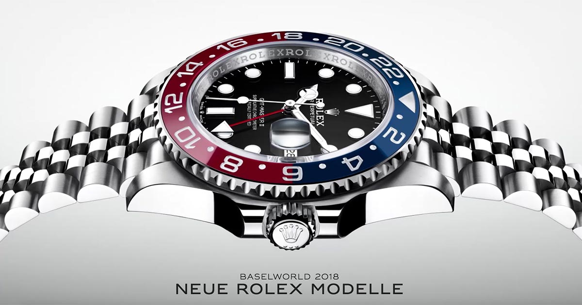 Baselworld 2018: Rolex präsentierte bereits vorab online die ersten Modelle. Das Highlight: Die GMT-Master II mit roter und blauer Keramik in Edelstahl.