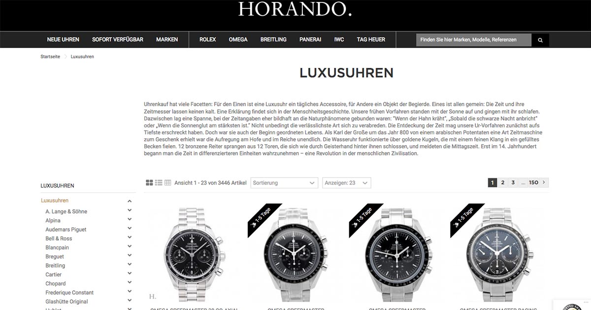 Horando ist ein international etablierter Onlineshop im Luxusuhrensegment.