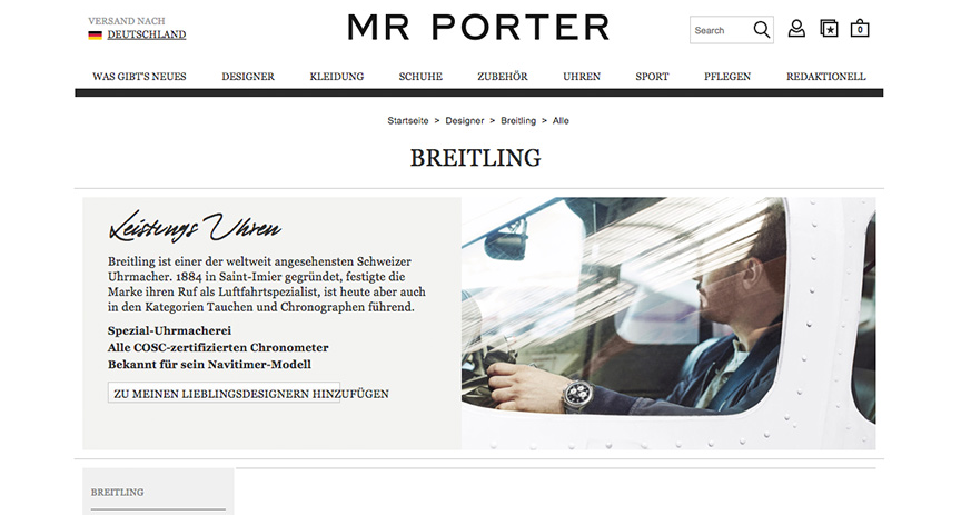 Die Erlöse im Online-Handel sind im vergangenen Jahr um satte 24 % gestiegen. Auch die Luxuslieferanten antworten, beispielsweise Breitling, die nun auf der Richemont-Plattform Mr. Porter verkaufen.