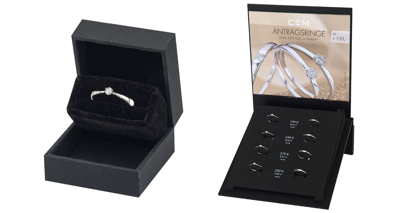 Juwelierqualität ab 199 Euro: Engelkemper hat einen neuen Mini-Präsenter einschließlich Etui für Antragsringe heraus gebracht.