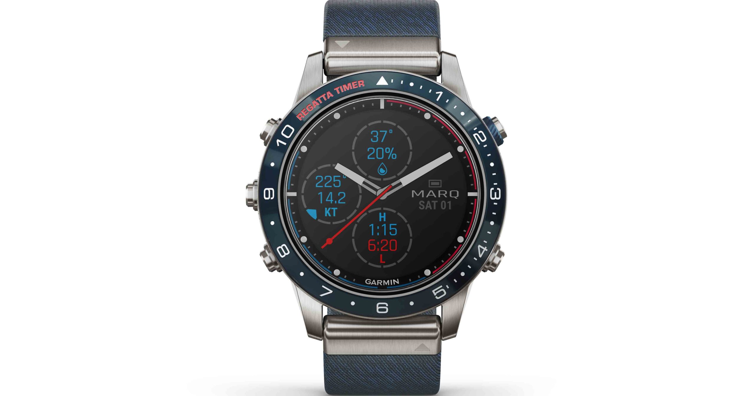 Die MARQ Captain aus gebürstetem Titan Grad 2, Keramik Lünette und französischem Jaquard-Weave Armband ist bereit für jedes See-Manöver. Nautische und smarte Funktionen, sowie vorinstallierte Outdoor-/und Seefahrtkarten machen diese Watch einzigartig.