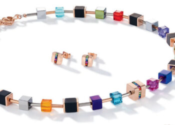 Das Update des berühmten GEOCUBE® Klassikers aus Hämatit und schwarz-mattem Onyx erscheint 2019 mit einem roségoldenen Edelstahl-Cube mit eingelegtem Streifen aus Kristall-Pavé in Multicolor.