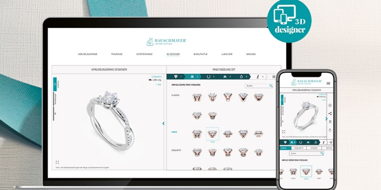 Der neue Verlobungsring-Designer von Rauschmayer bietet über 1.500 Ringvariationen an – mit Natur- und Labordiamanten. © Rauschmayer