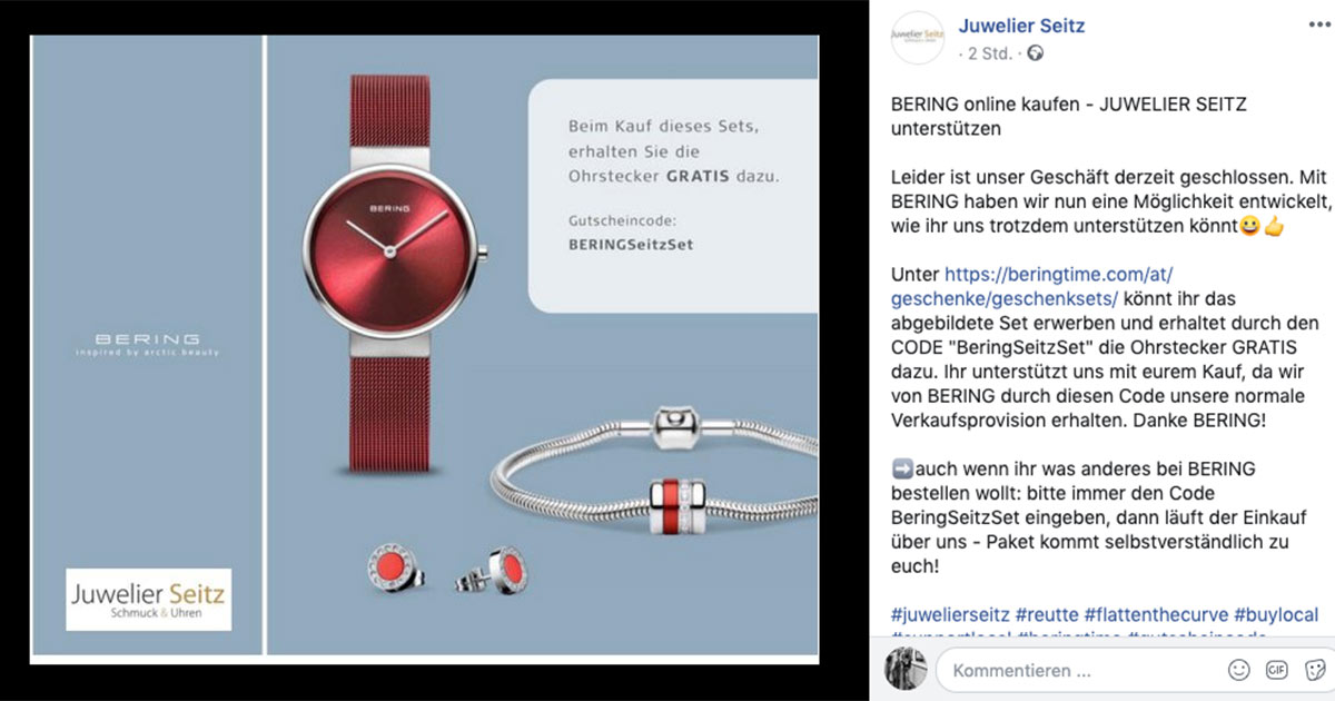 Juwelier Seitz aus Reutte hat das BERING-Set bereits auf Facebook gepostet.