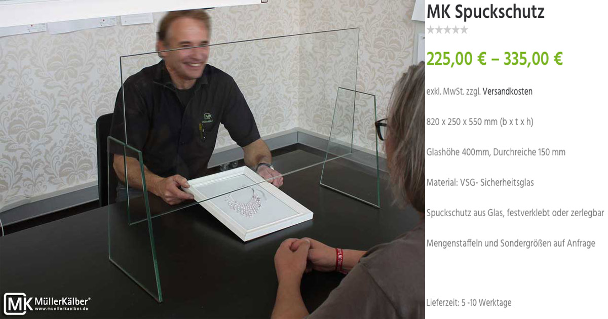 Preislich beginnt der Schutzwand von MüllerKälber aus Glas bei 225 Euro.