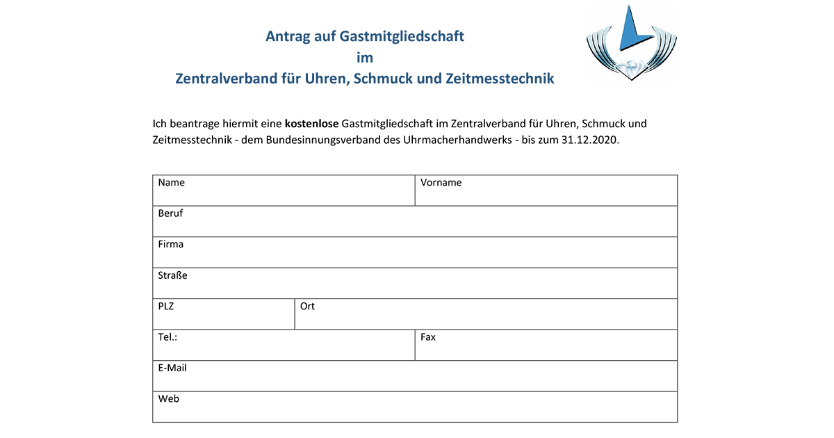 Einfach Antrag zur Gastmitgliedschaft ausfüllen und bis Ende des Jahres kostenlos Verbandsmitglied sein (www.zv-uhren.de).
