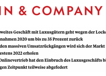 Ein Minus von 20 bis 35 % prognostizieren die Luxusgüter-Berater von Bain & Company.