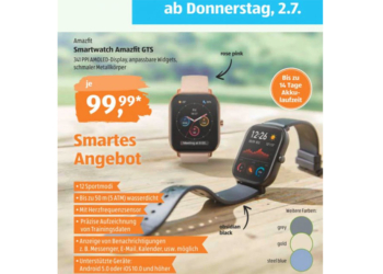 Laut Prospekt ist die Smartwatch ab 2. Juli 2020 bei Aldi erhältlich.