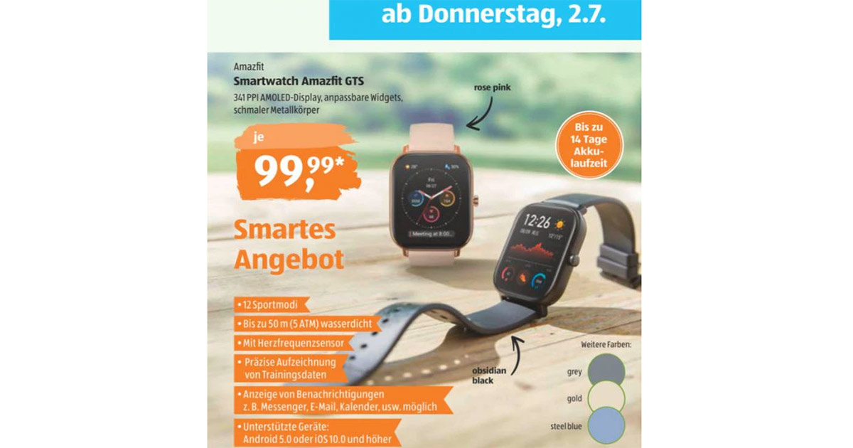 Laut Prospekt ist die Smartwatch ab 2. Juli 2020 bei Aldi erhältlich.