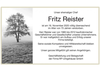 Trauer um Fritz Reister