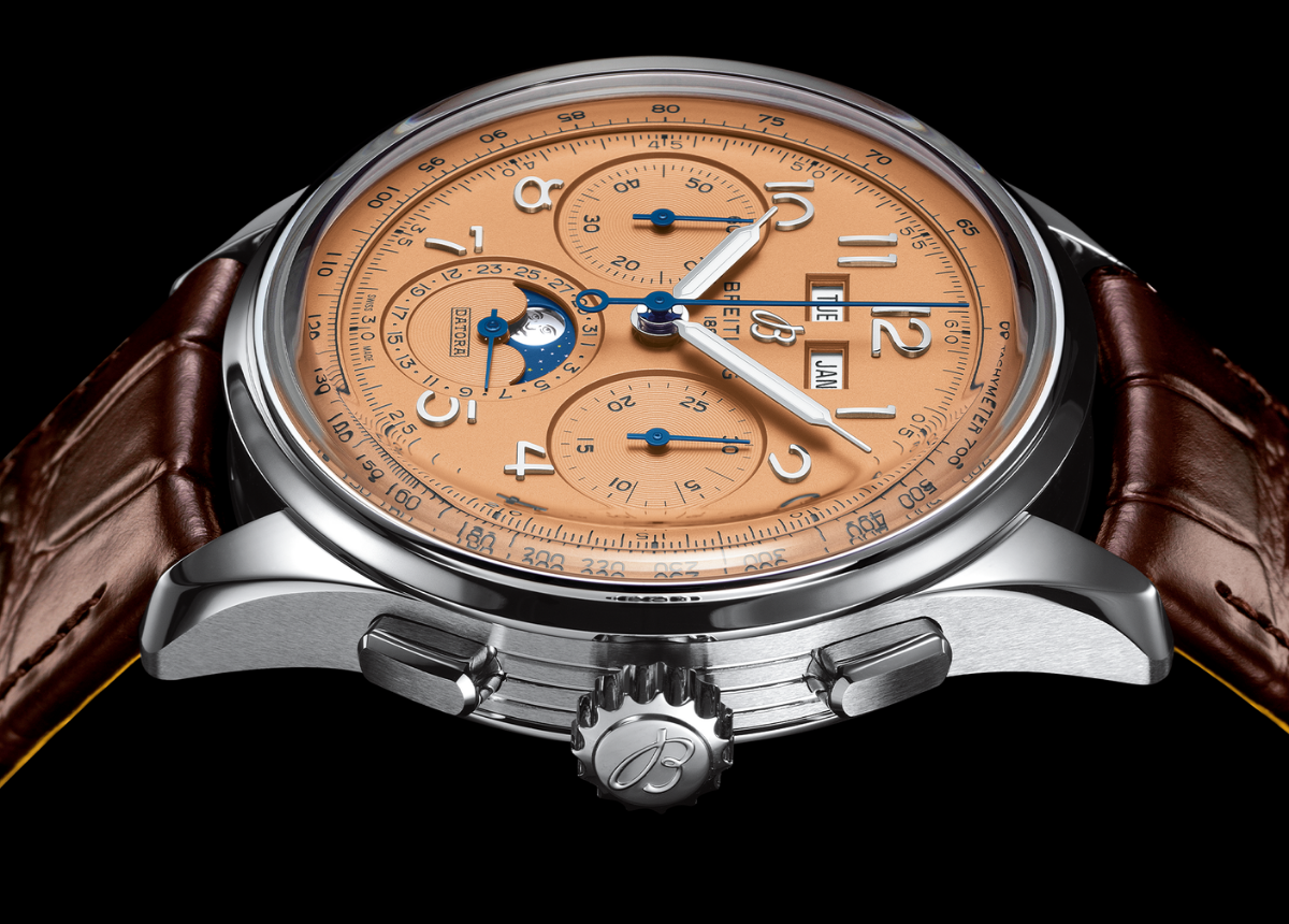 Breitling_Premier_Heritage_3 Die Premiere Datora st mit ihren komplexen Funktionen wie Tages-, Datums- und Mondphasenanzeige der raffinierteste unter den Breitling-Chronographen.
