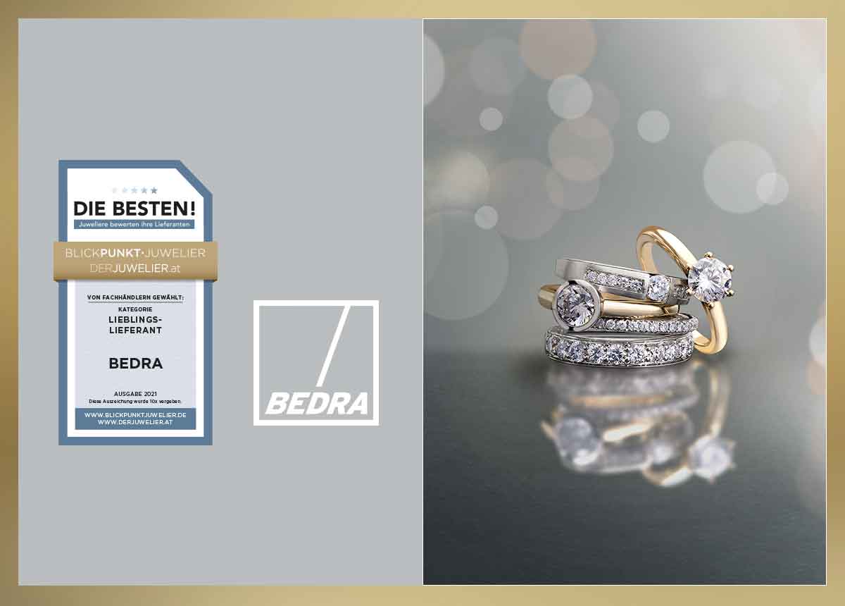 Juweliere haben den Edelmetallspezialisten und Schmuckgroßhändler Bedra in fünf Kategorien zu den "Besten 2021" gewählt.