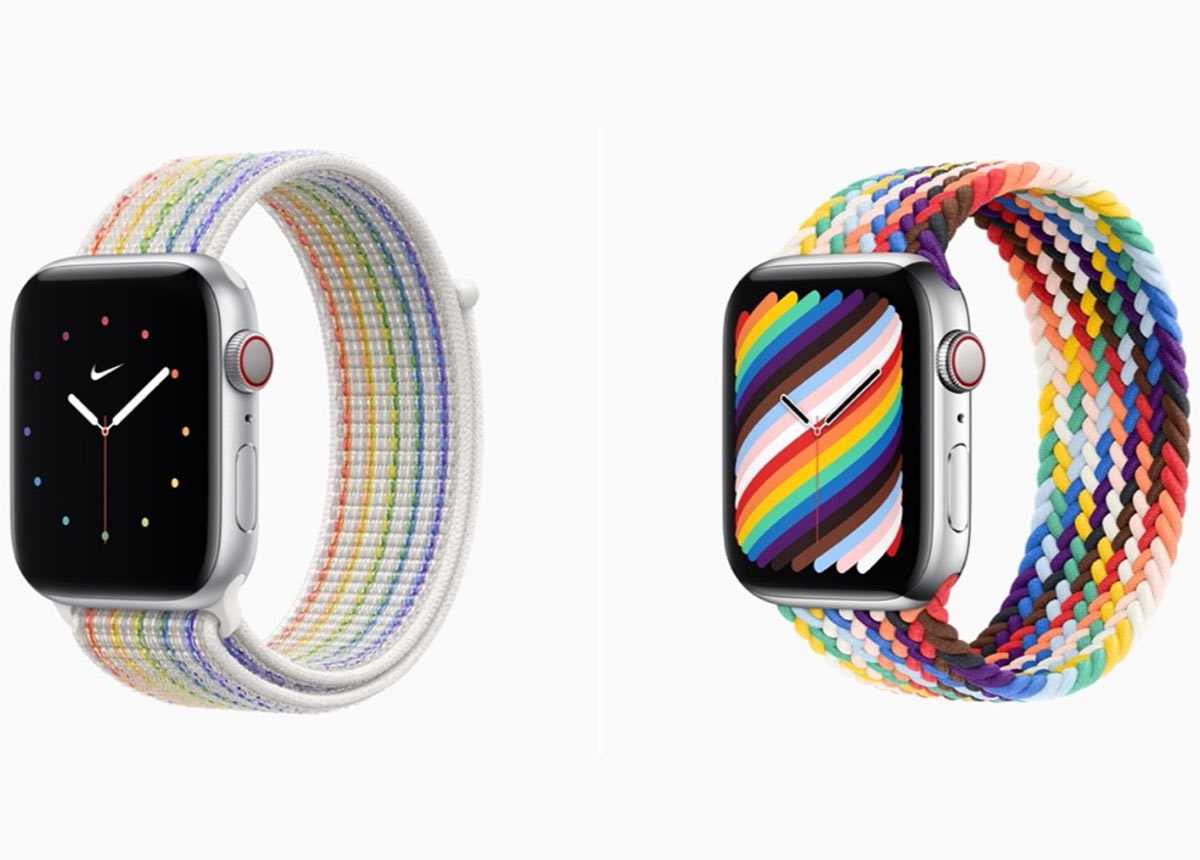 So sehen die beiden neuen Pride-Bänder der Apple Watch aus.