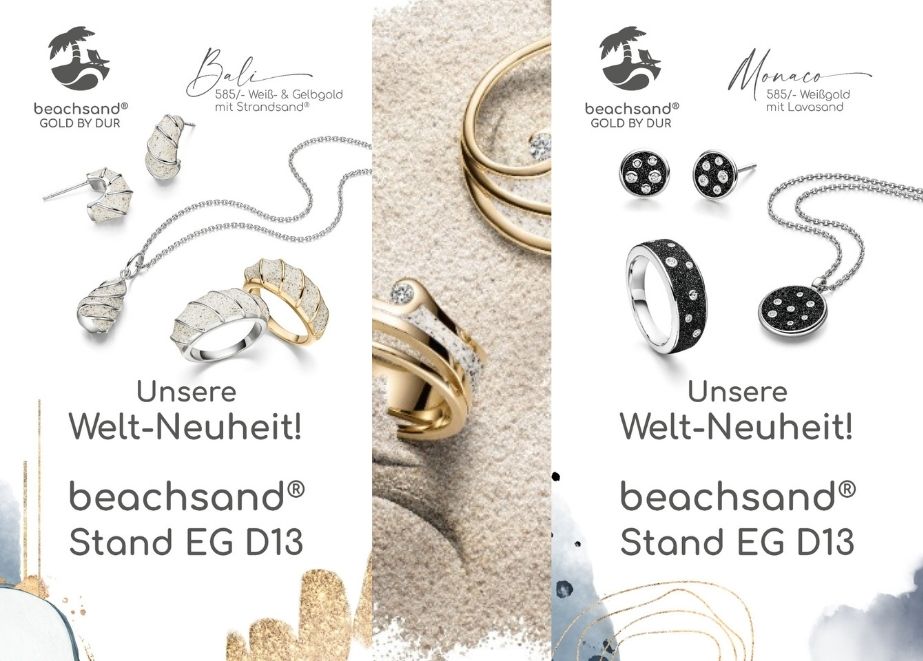 Auf der INOVA Collection 2021 gibt es von DUR zwei Kollektionen zu entdecken: DUR Schmuck 925 Sterling Silber und DUR Beachsand by DUR Goldschmuck