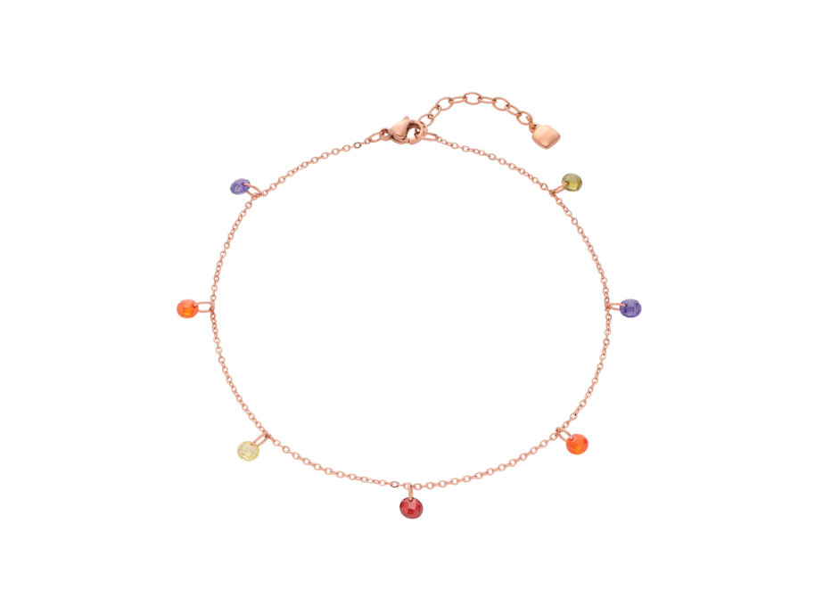 Fußkette Josy von Leonardo Ciao mit pendelnden Zirkonia-Steinen und diamantierten Ankerkette in Roségold. Preis 34,95 © Leonardo Ciao