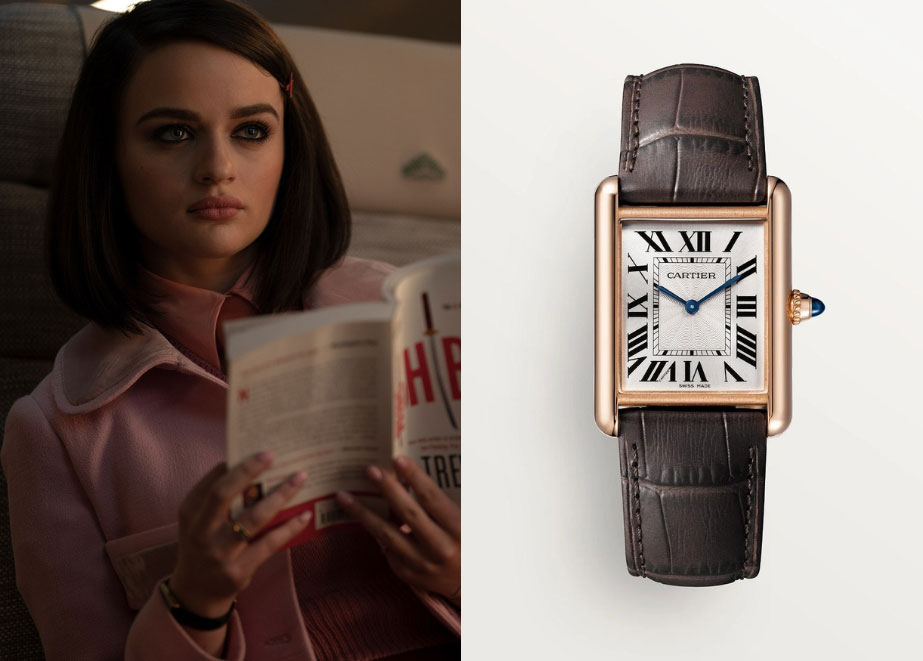 Joey King trägt eine klassische Cartier Tank. Beispielmodell rechts (eventuell nicht das Modell aus dem Film) © Sony Pictures/ Cartier