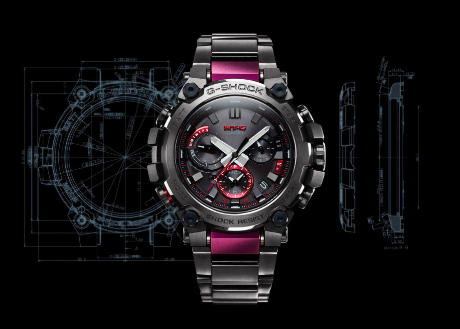 Casio g-Shock MTG-B3000 mit schmalem Modul und robuster Konstruktion, Funksignalempfang und Bluetooth-Technologie. © Casio