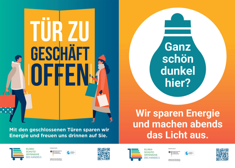 Energiesparen im Einzelhandel: Einfacher mit hilfreichen Plakaten des Handelsverbands. © HDE