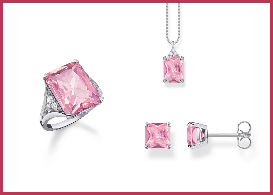 „Pink Heritage“ Kette von Thomas Sabo. Passend dazu: Die „Pink Heritage“ Ohrstecker und der Ring mit pinken und weißen Zirkonia.