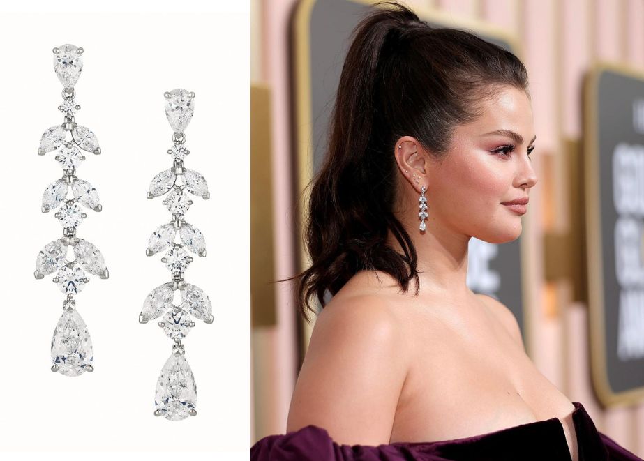 Selina Gomez De Beers Aden diamond earrings set in platinum Selina Gomez De Beers Aden diamond earrings set in platinum