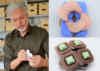 Dem deutschen Schmuckgestalter Norman Weber wurde der diesjährige Friedrich Becker-Preis verliehen. © Christiane Förster – rechts: zwei der drei ausgezeichneten Schmuckstücke © Norman Weber