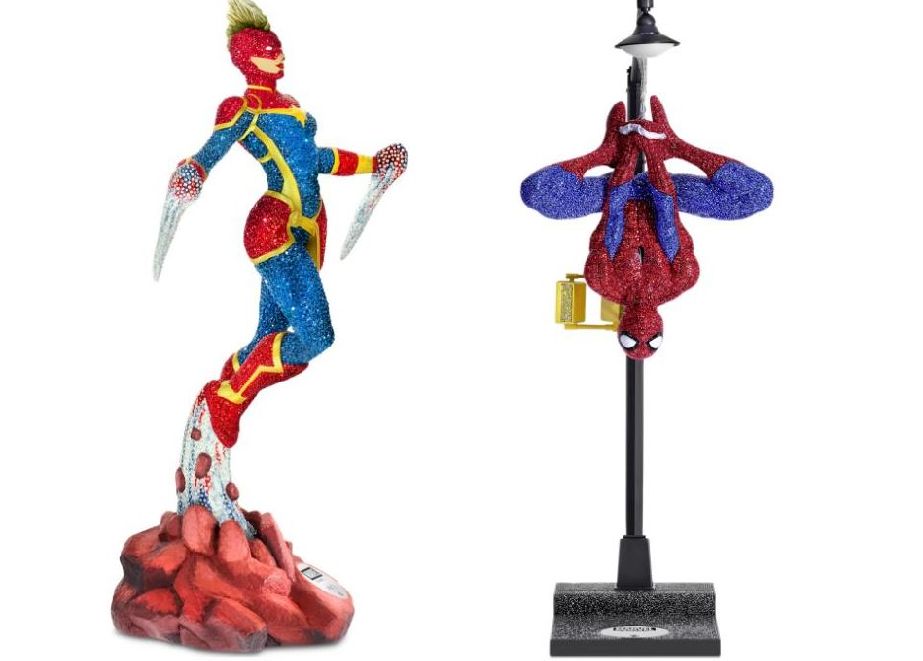 Die limitierten Statuen von Captain Marvel und Spider Man sind die Highlights der Kollektion. © Swarvoski