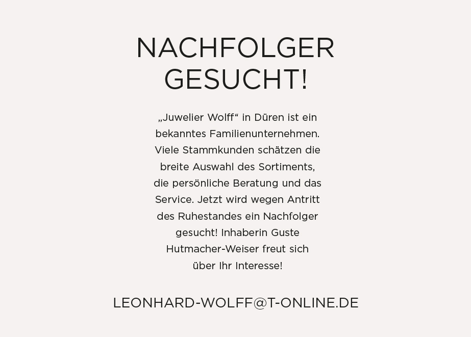 Juwelier Wollf Nachfolger gesucht