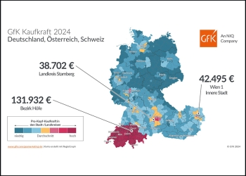 Regionale Verteilung der Kaufkraft in Deutschland, Österreich und der Schweiz 2024