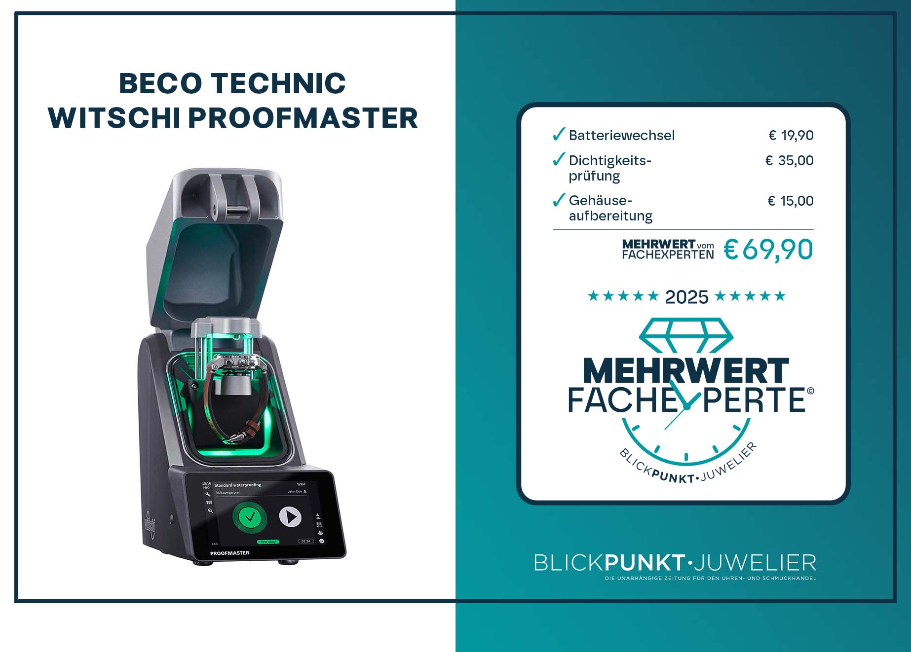 Mehrwert Fachexperte Witschi Proofmaster Beco Technic