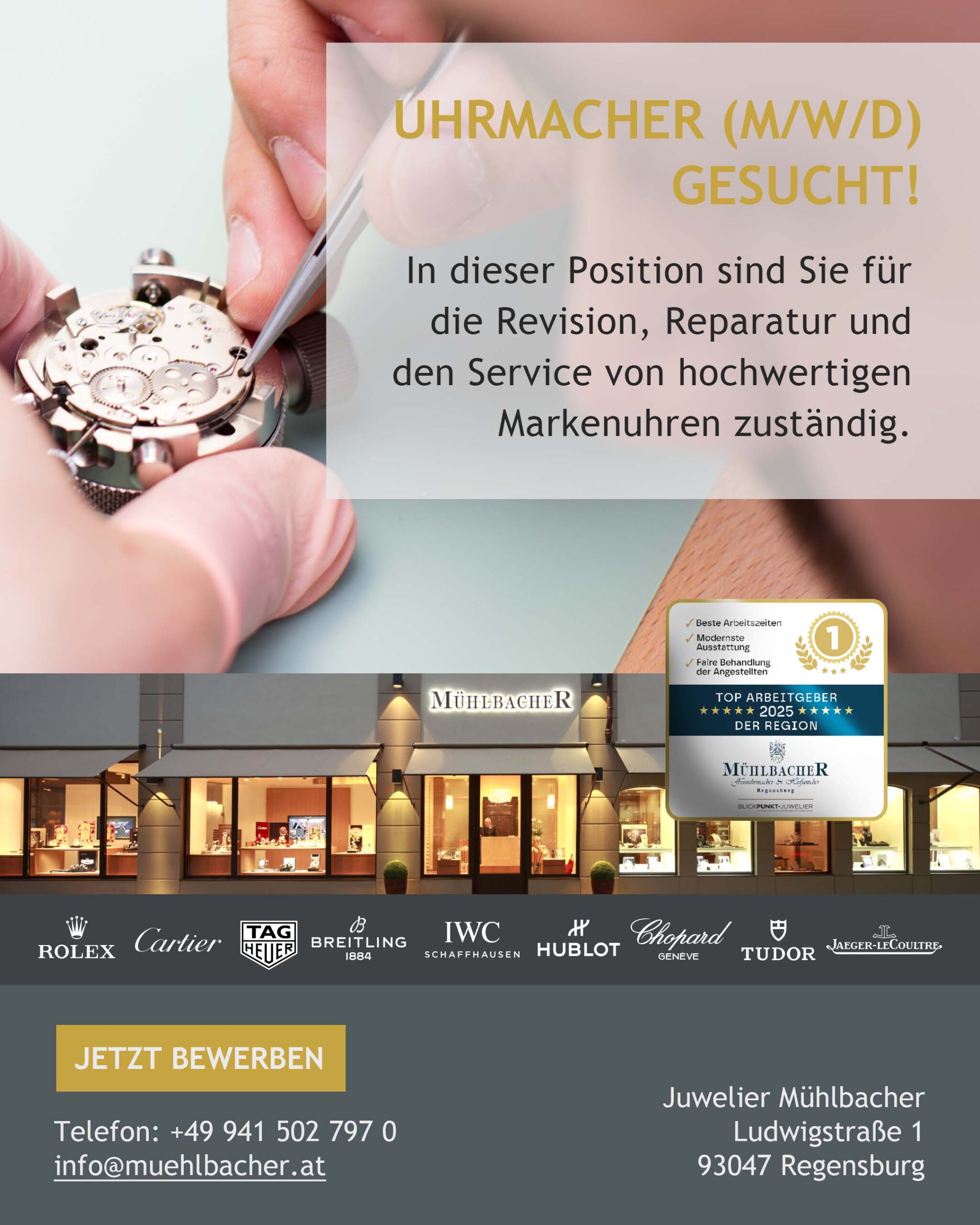 Juwelier Mühlbacher sucht Uhrmacher Top Arbeitgeber der Region Juwelier Mühlbacher sucht Uhrmacher Top Arbeitgeber der Region