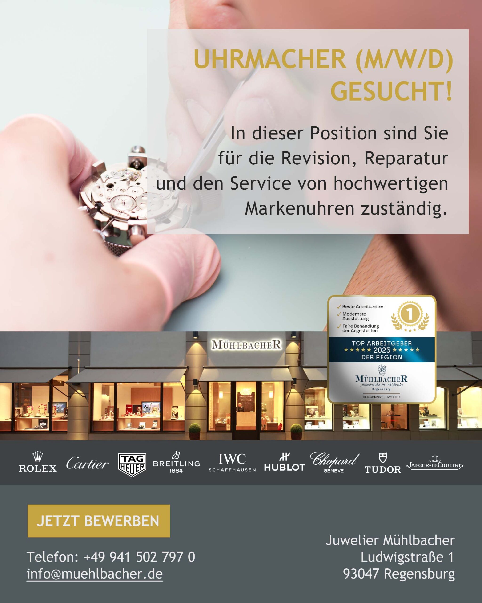 Juwelier Mühlbacher sucht Uhrmachermeister Juwelier Mühlbacher sucht Uhrmachermeister