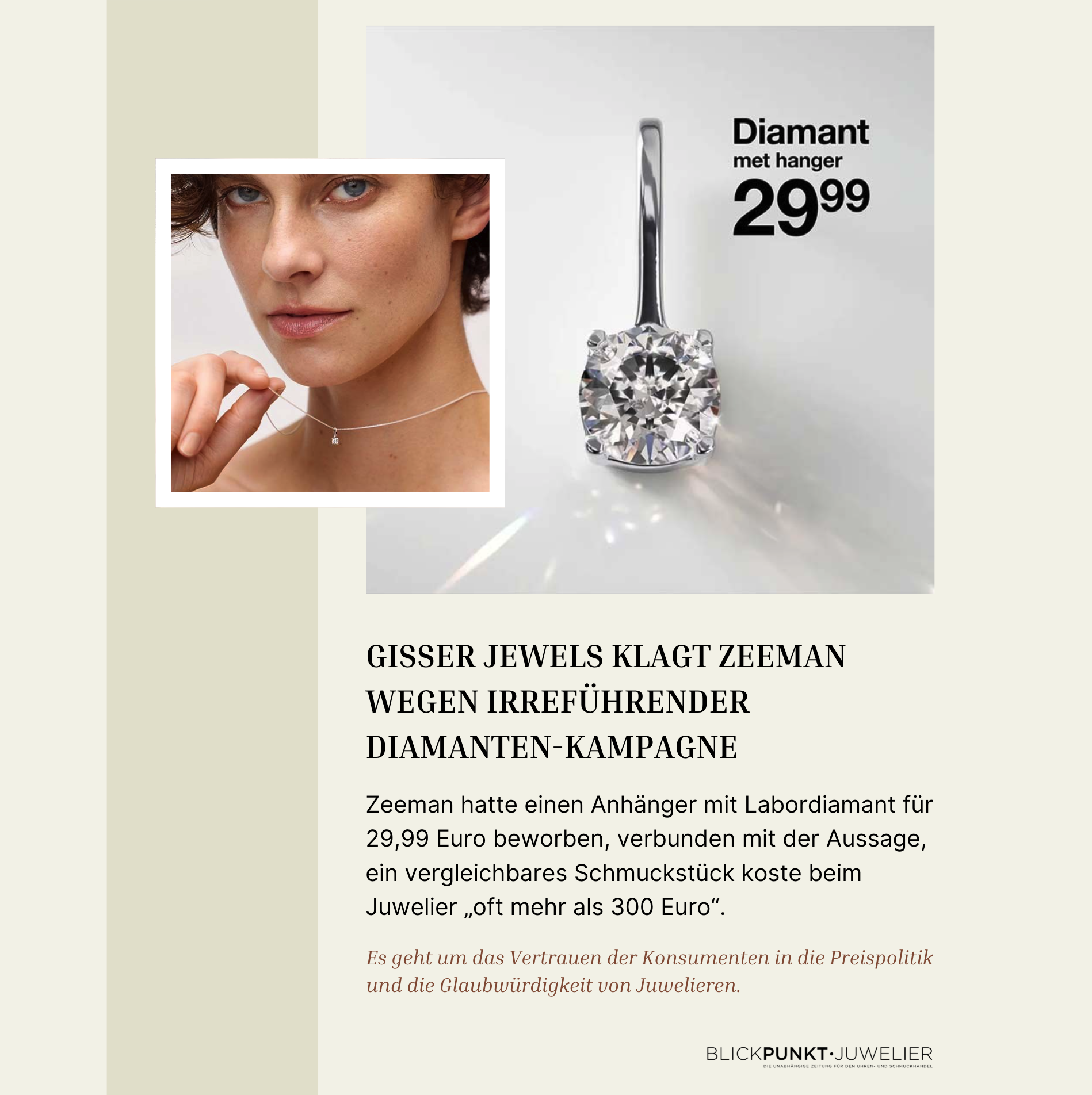 Gisser klagt Zeeman Diamant Schmuck Preis